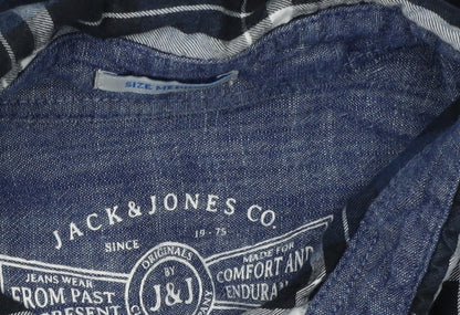 Jack & Jones Men's Blue Plaid Button-Up Shirt M