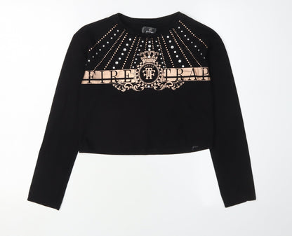 Firetrap Girls Black Cropped Logo T-Shirt 9-10 Years