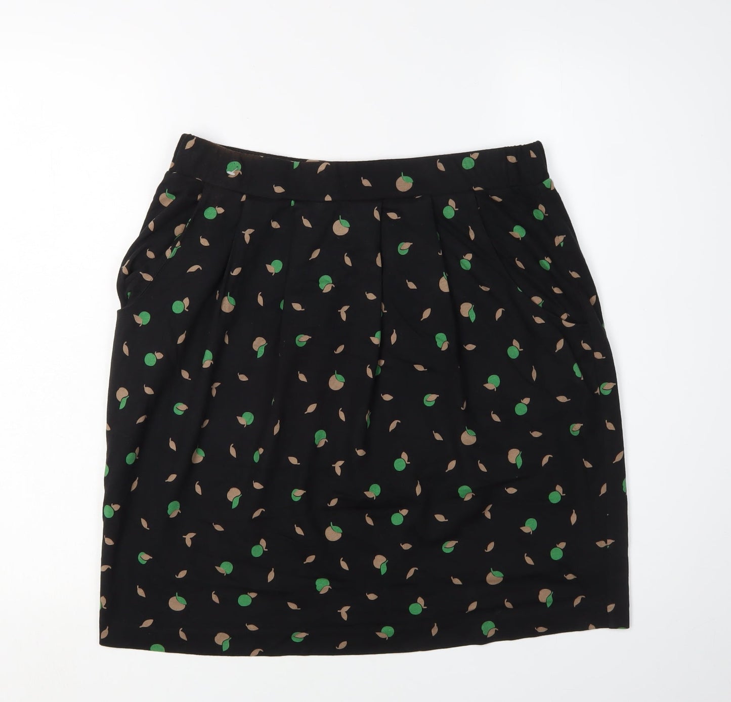 Boden Women's Black Pleated Floral Knee Length Skirt