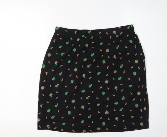Boden Women's Black Pleated Floral Knee Length Skirt
