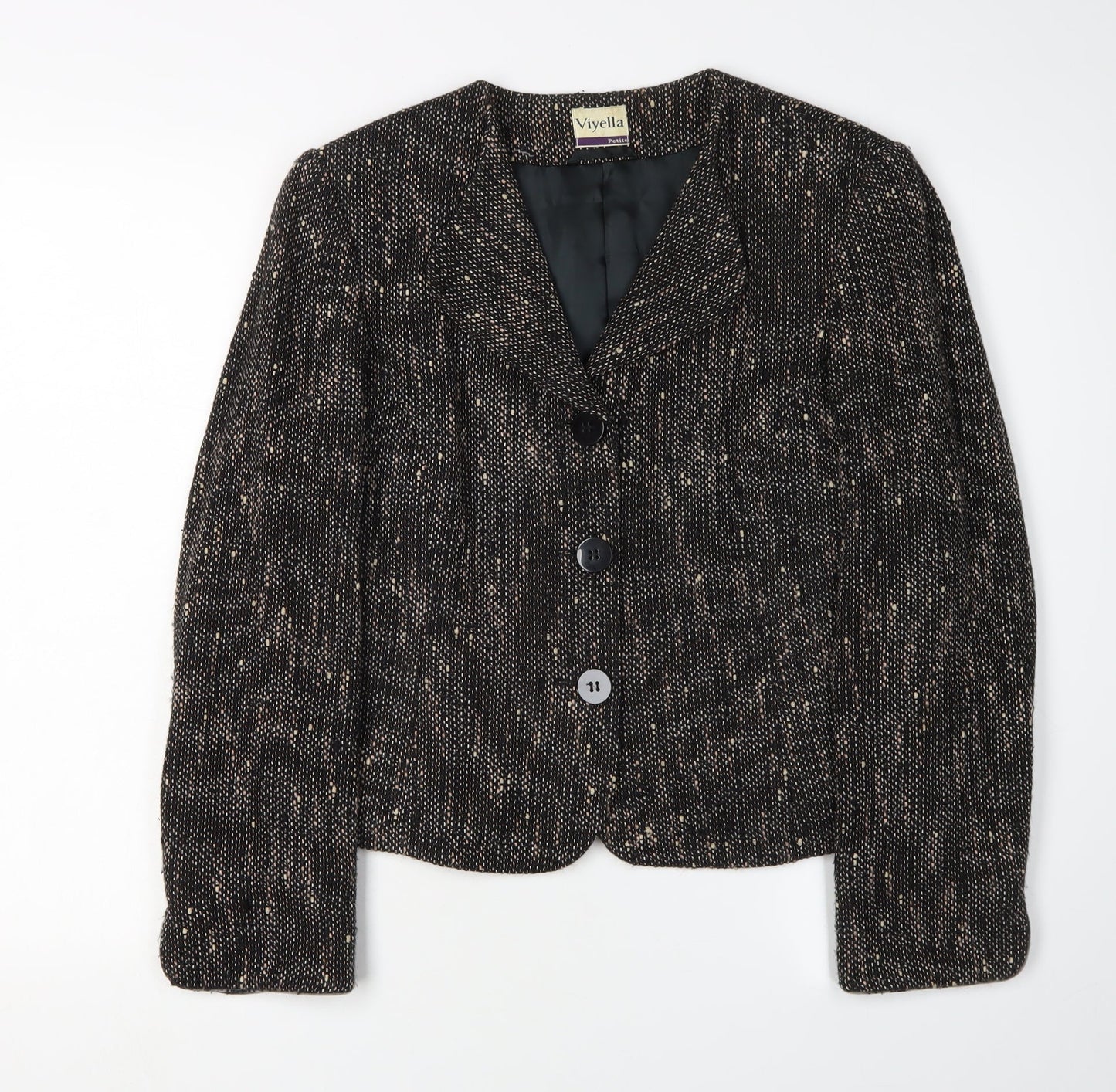 Viyella Womens Black Size 10 Petite Tweed Suit Jacket