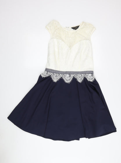 Lipsy Women's A-Line Dress Ivory Blue Size 12 Party