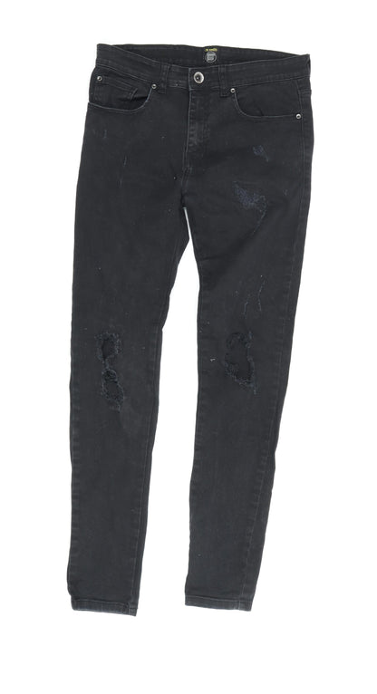 ZE ENZO Men's Black Skinny Distressed Jeans 32R