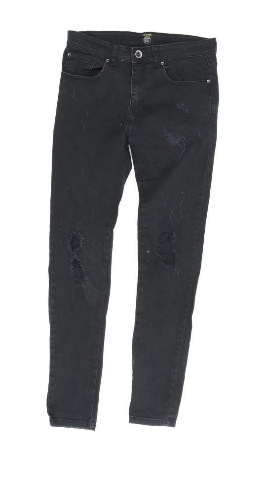 ZE ENZO Men's Black Skinny Distressed Jeans 32R