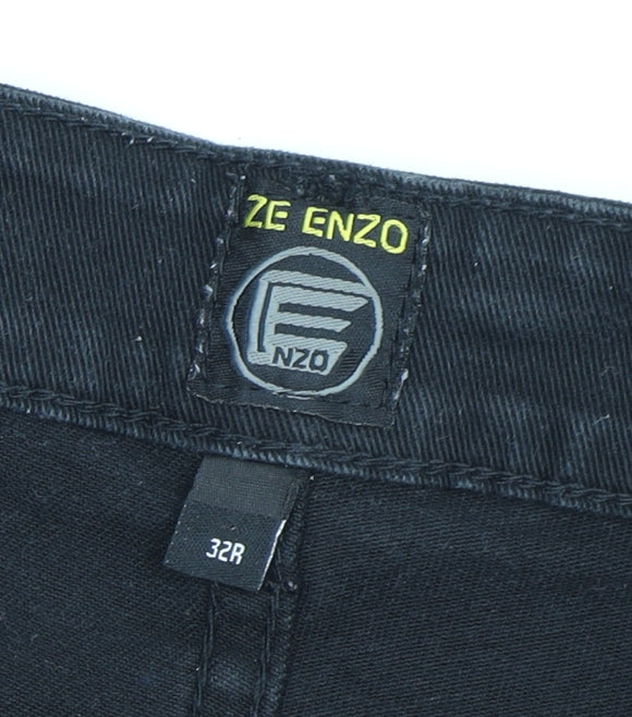ZE ENZO Men's Black Skinny Distressed Jeans 32R