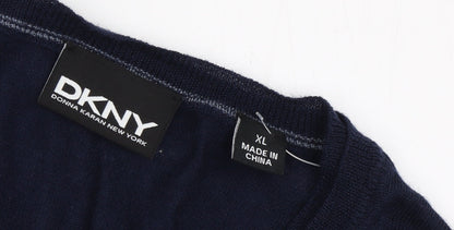 DKNY Men's Blue XL Merino Wool V-Neck Pullover Jumper
