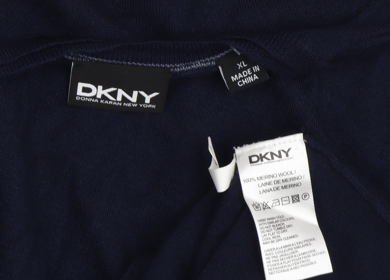 DKNY Men's Blue XL Merino Wool V-Neck Pullover Jumper