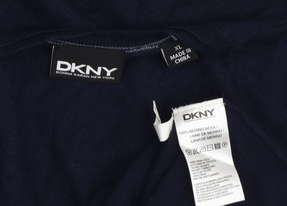 DKNY Men's Blue XL Merino Wool V-Neck Pullover Jumper