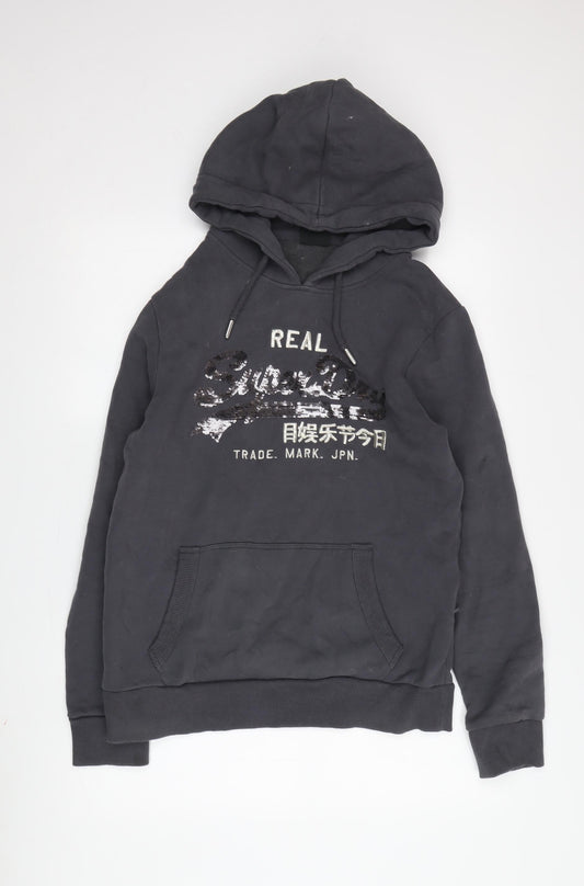 Superdry Unisex Black Pullover Hoodie L Sequin