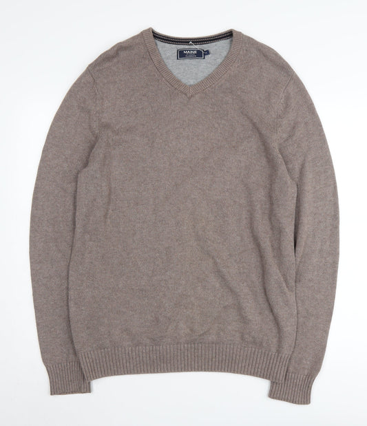 Maine New England Men's Beige V-Neck Cotton Jumper M
