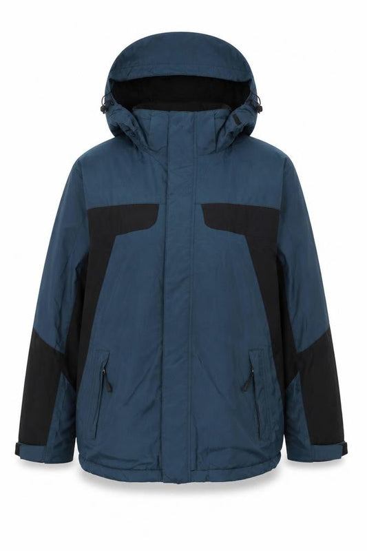 Front view of Maine New England Men's Blue Parka Jacket M Hooded Windproof