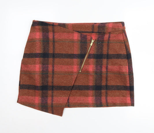 Next Women's Brown Plaid Wrap Skirt, Size 16