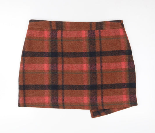 Next Women's Brown Plaid Wrap Skirt, Size 16