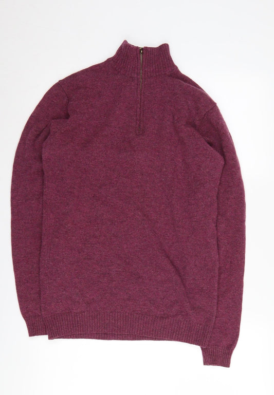 WoolOvers Men's Purple Wool Pullover S - High Neck Jumper
