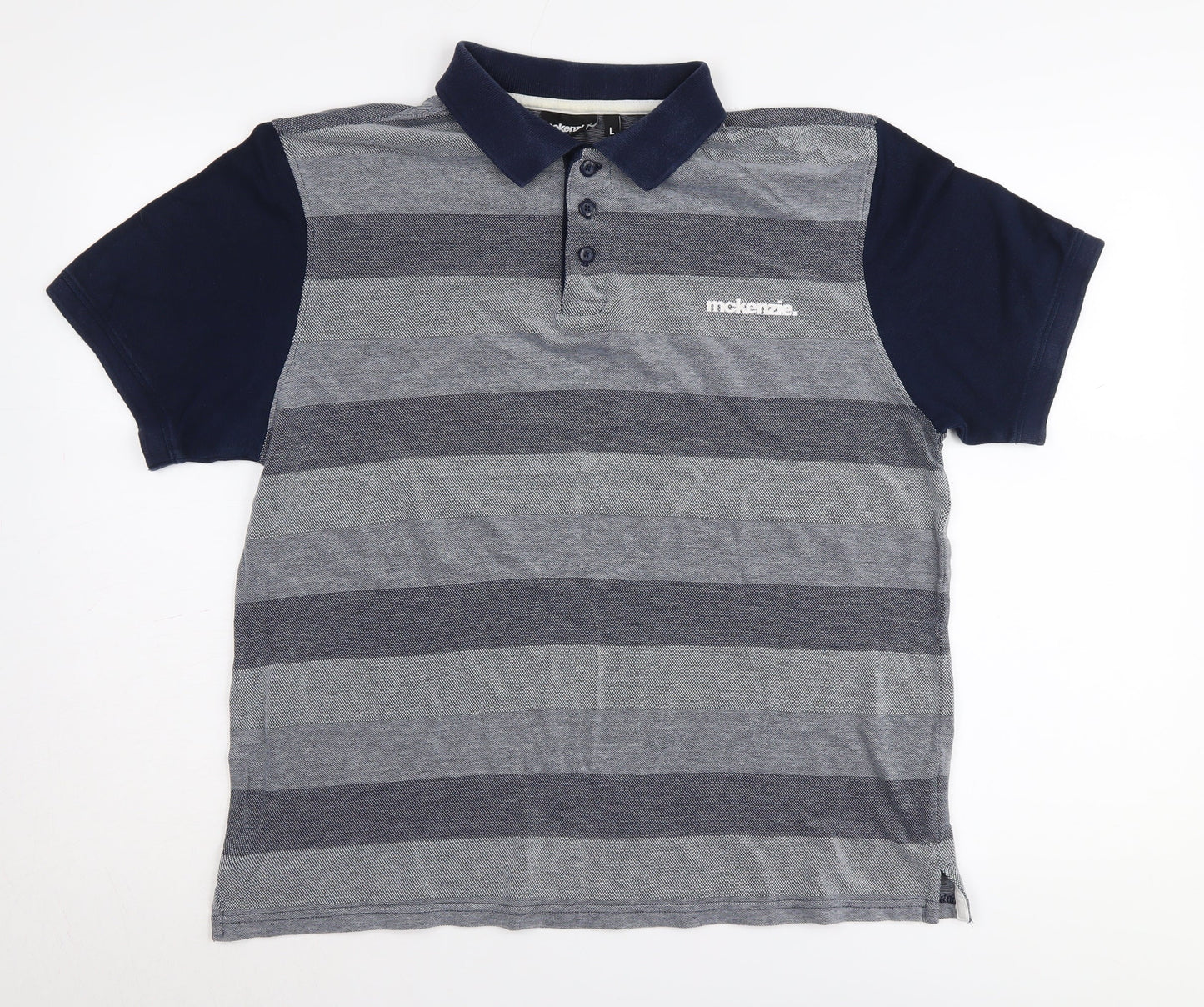 McKenzie Men's Grey Striped Polo Shirt L