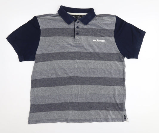 McKenzie Men's Grey Striped Polo Shirt L