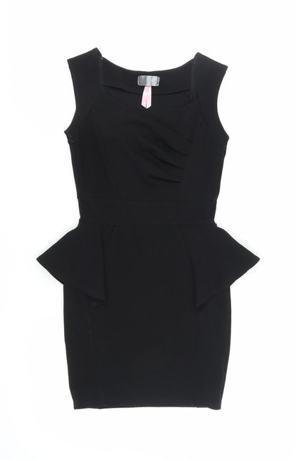 Lipsy Women's Black Peplum Dress, Size 6, Sleeveless, Party Ready