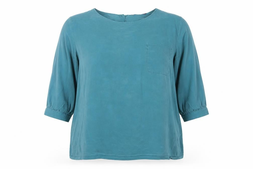 Front view of French Connection Women's Blue Relaxed Balloon Sleeve Top 16