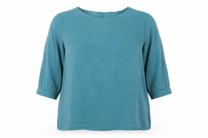 Front view of French Connection Women's Blue Relaxed Balloon Sleeve Top 16