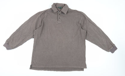 Racing Green Men's Brown Long Sleeve Polo Large