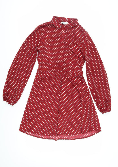 Blue Vanilla Women's Red Polka Dot Shirt Dress XS