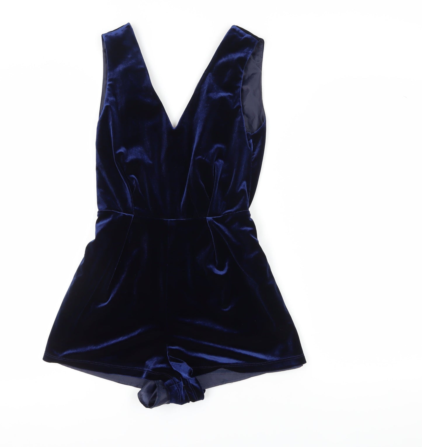 Topshop Women's Blue Velvet Playsuit Size 6
