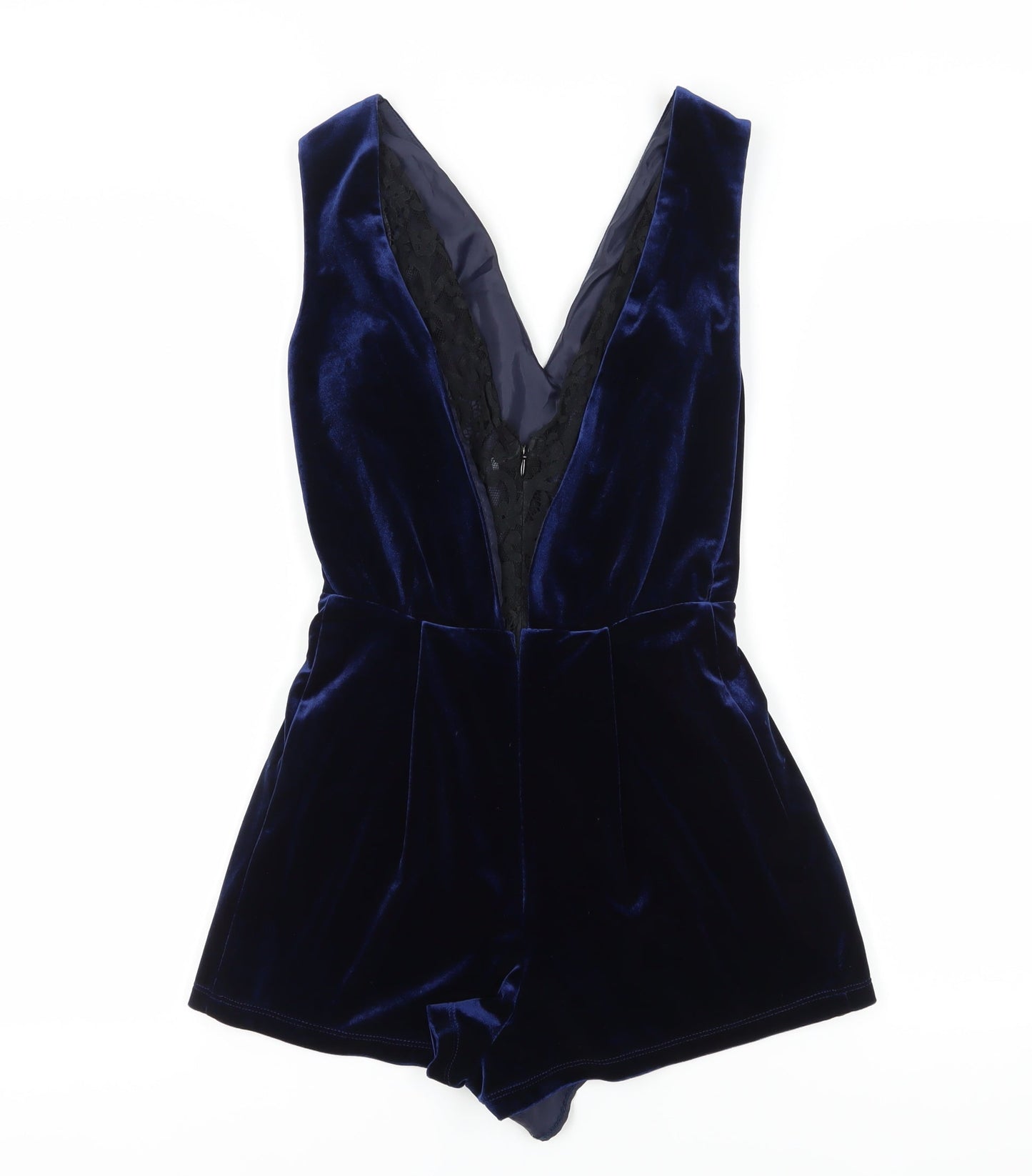 Topshop Women's Blue Velvet Playsuit Size 6