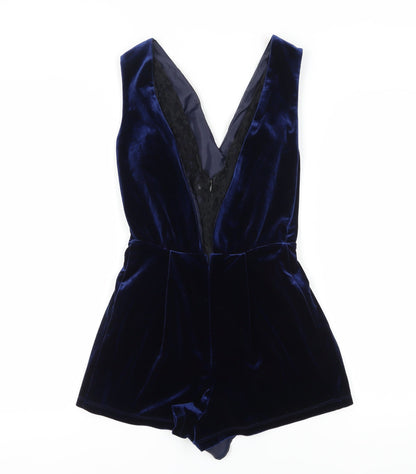 Topshop Women's Blue Velvet Playsuit Size 6