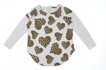 Quiz Women's Grey Leopard Print Blouse, Medium, Casual