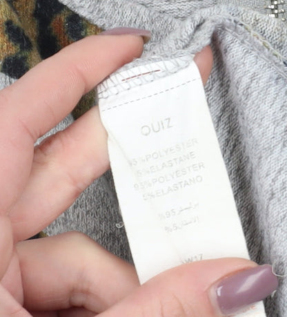 Quiz Women's Grey Leopard Print Blouse, Medium, Casual