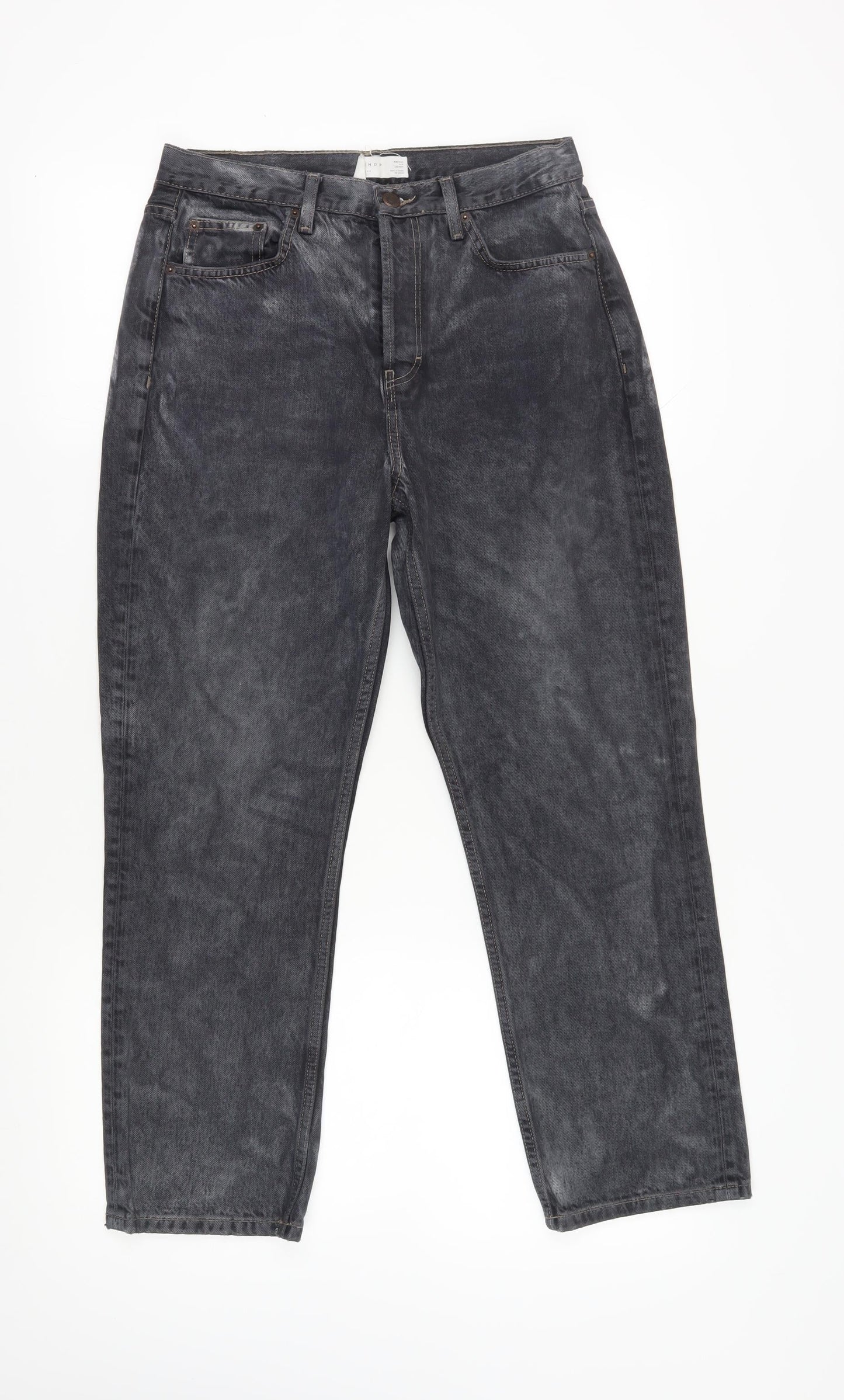 Topshop Women's Grey Straight-Leg Jeans L