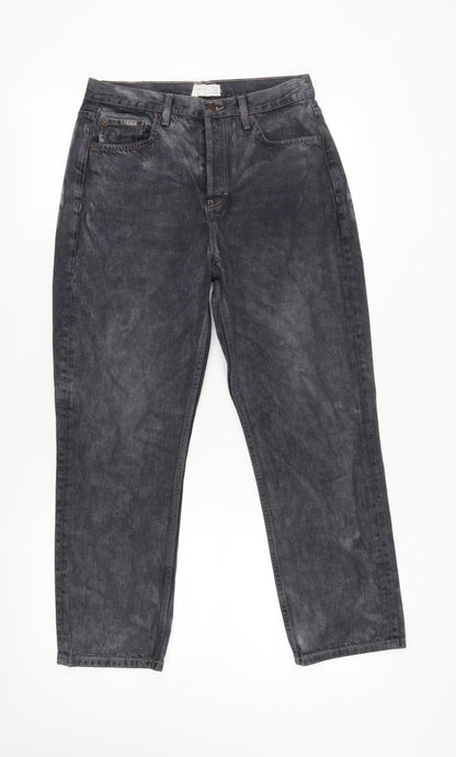 Topshop Women's Grey Straight-Leg Jeans L