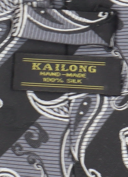 KAILONG Men's Black Silk Paisley Handmade Tie