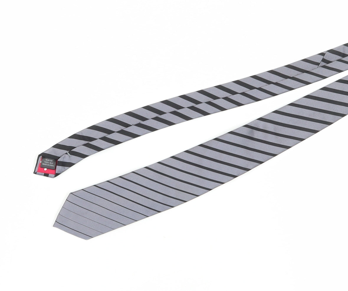 Jeff Banks Men's Silver Striped Designer Tie Silk