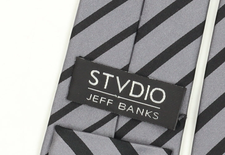 Jeff Banks Men's Silver Striped Designer Tie Silk