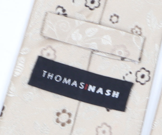 Thomas Nash Men's Beige Floral Silk Tie One Size
