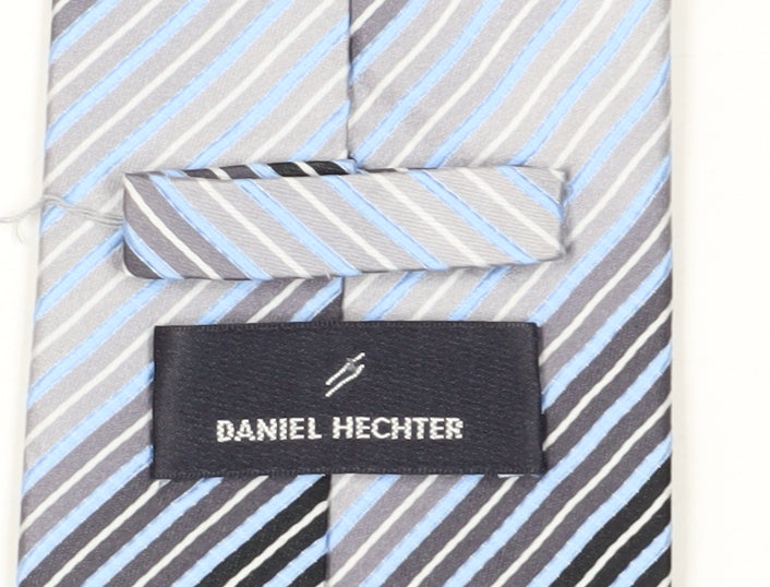 Mens Daniel Hechter Blue Striped 100% Silk  Tie