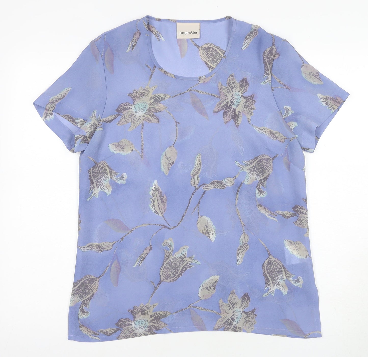 Jacques Vert Women's Blue Floral Blouse, Size 12, Short Sleeve