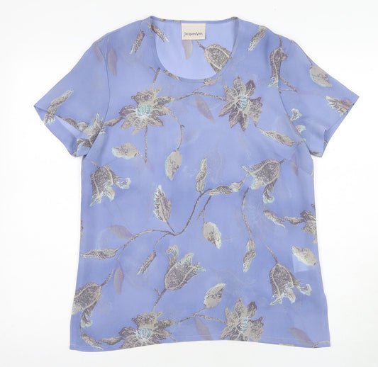 Jacques Vert Women's Blue Floral Blouse, Size 12, Short Sleeve