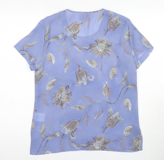 Jacques Vert Women's Blue Floral Blouse, Size 12, Short Sleeve