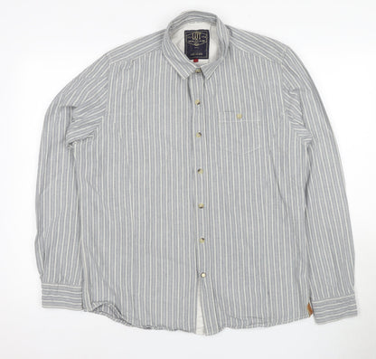 LOT 902 Men's Grey Striped Button-Up Shirt L