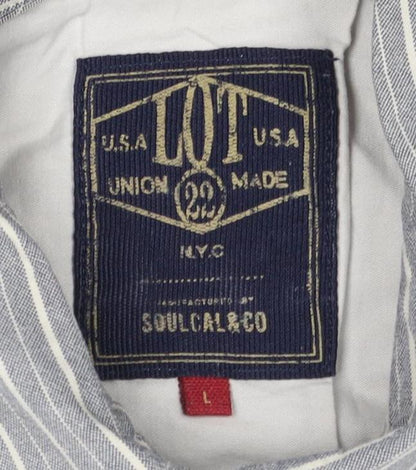 LOT 902 Men's Grey Striped Button-Up Shirt L