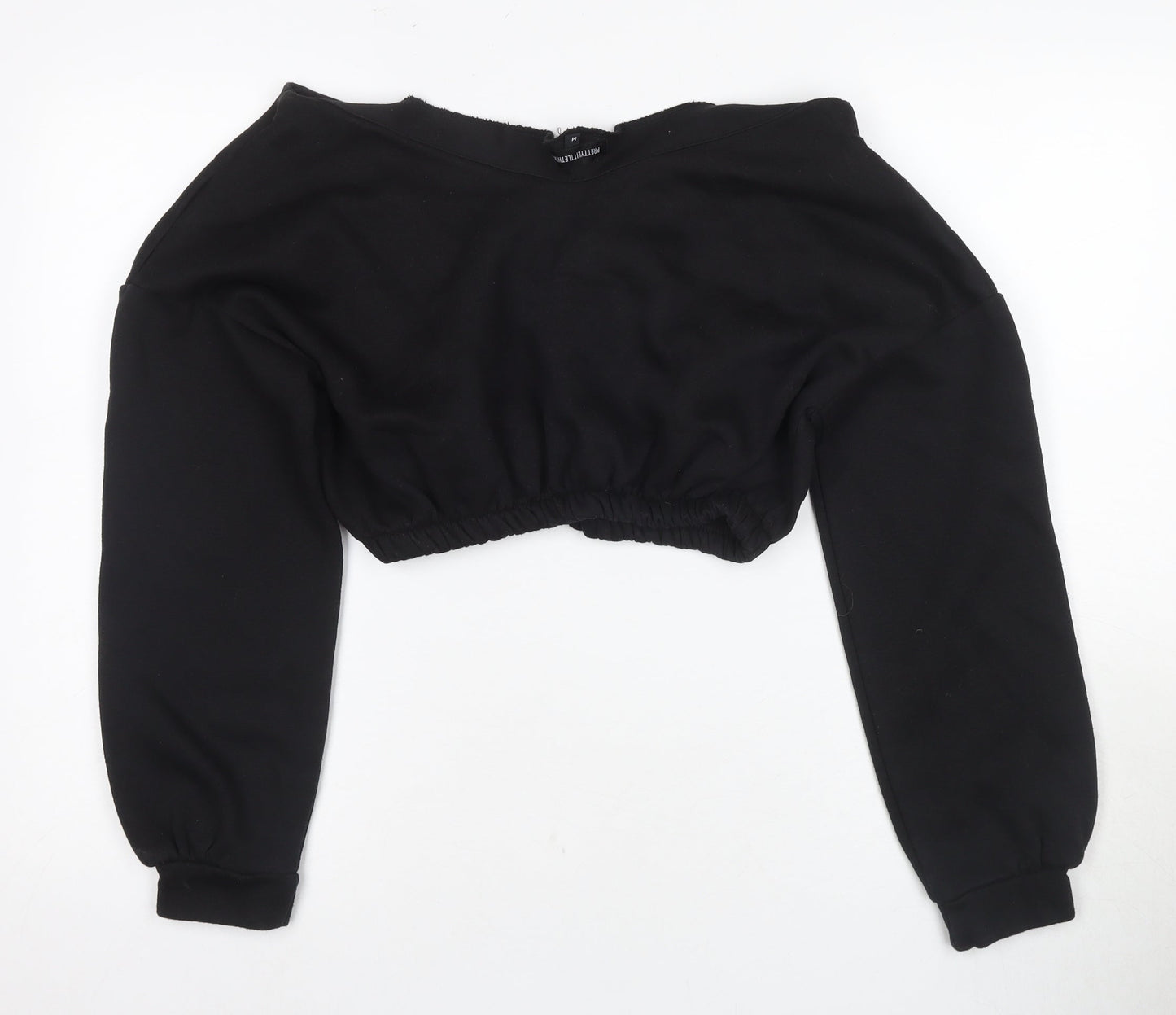 PrettyLittleThing Black Off Shoulder Sweatshirt, Women's M