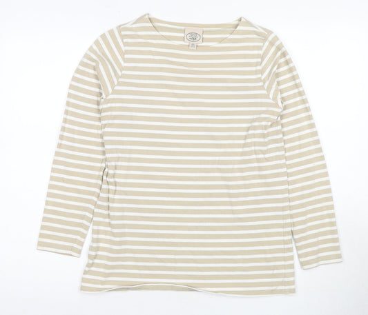 Laura Ashley Women's Beige Striped T-Shirt, Small, Petite