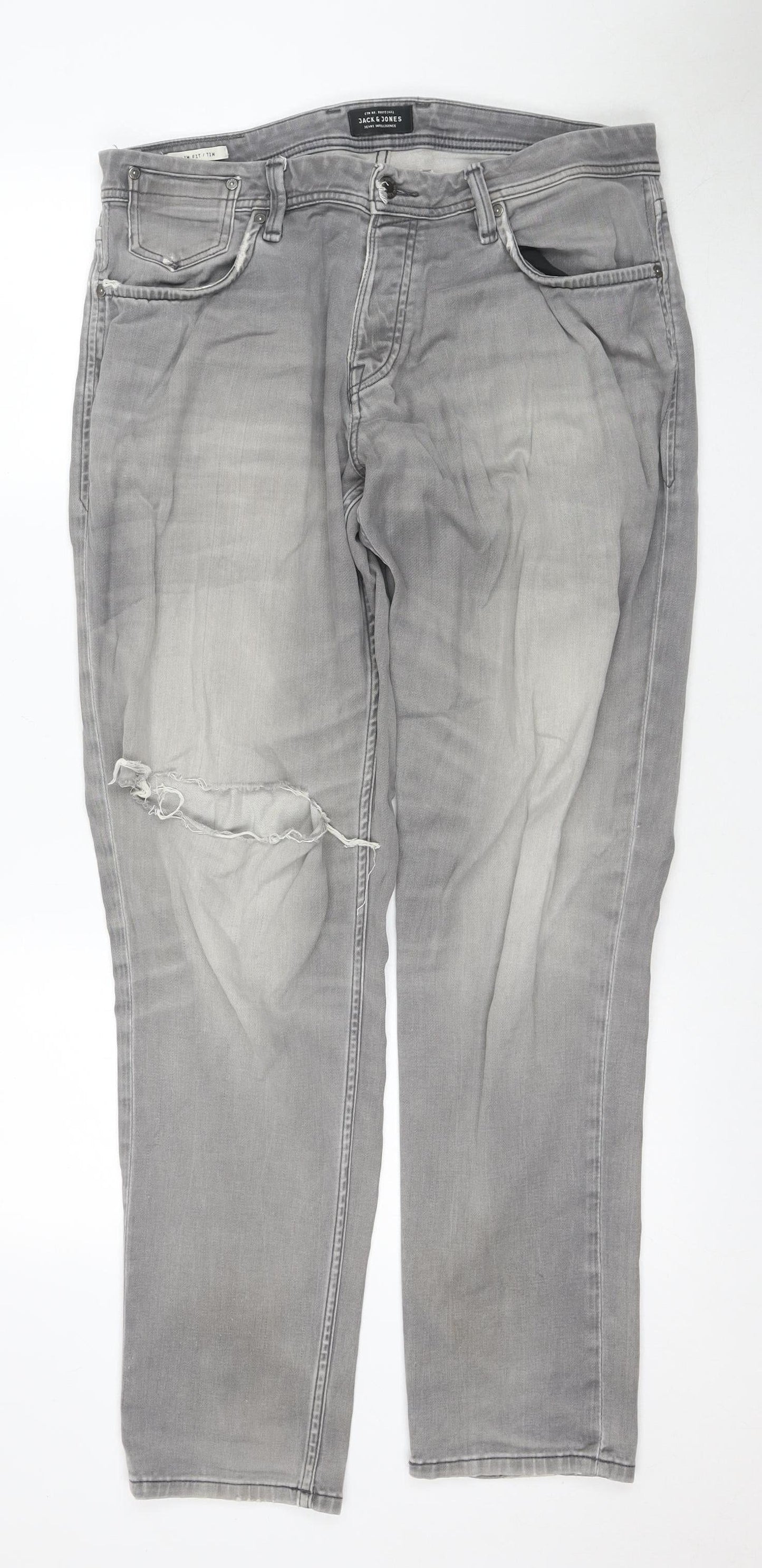 Jack & Jones Men’s Grey Slim Straight Jeans