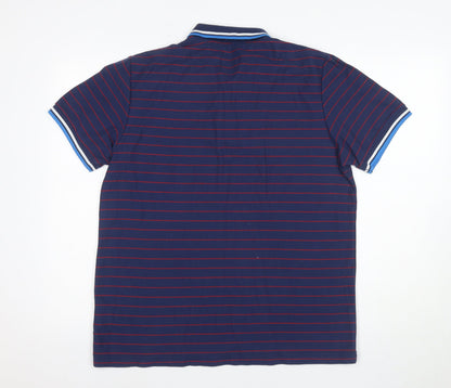 Store Twenty One Men's Blue Striped Polo Shirt L