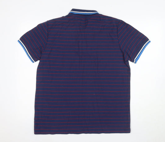 Store Twenty One Men's Blue Striped Polo Shirt L