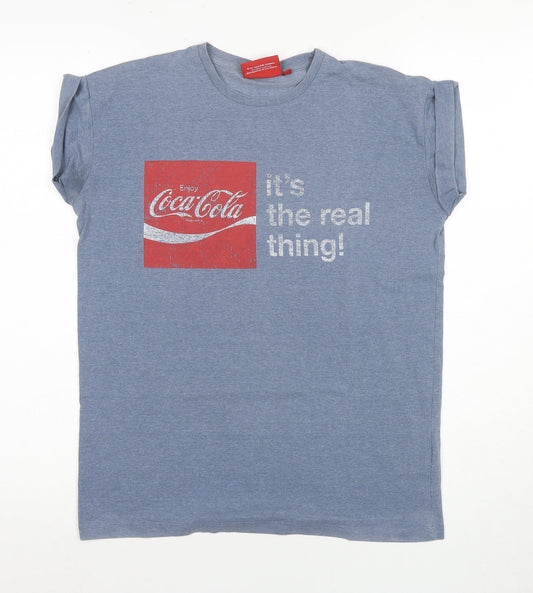Unisex Adults UK Size 8 Coca-Cola Blue Basic T-Shirt