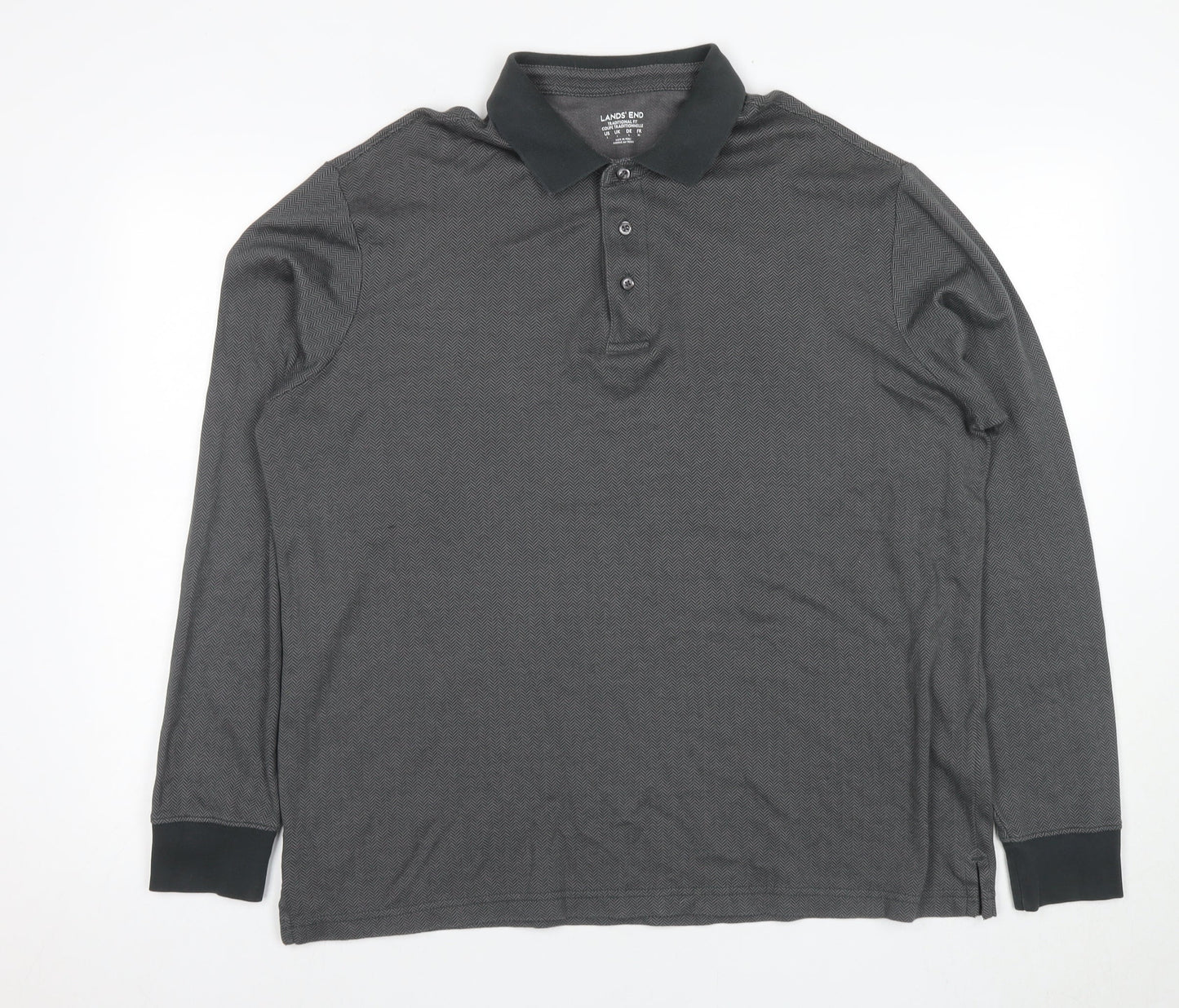Lands' End Men's Grey XL Long Sleeve Polo Shirt