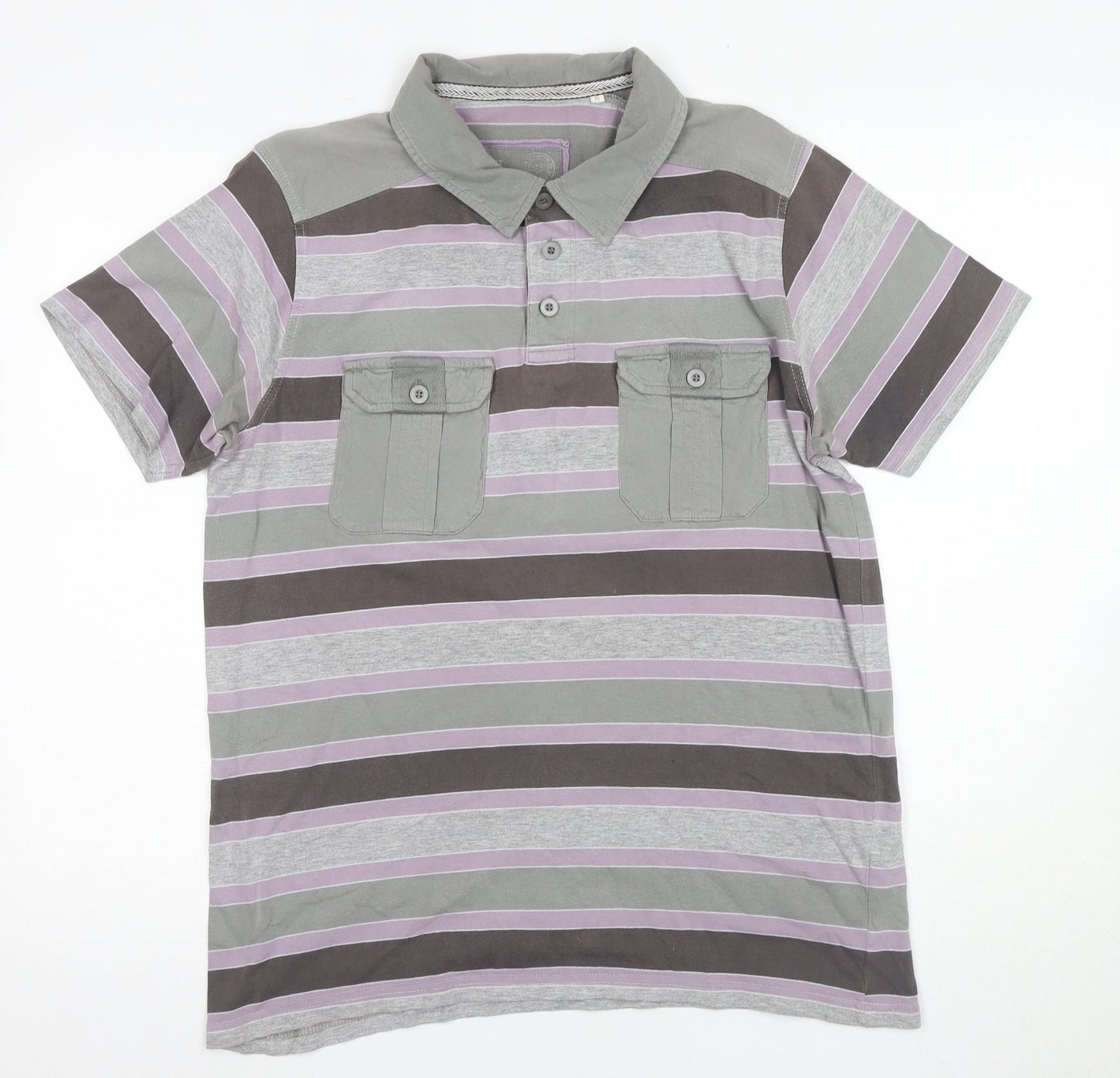 Trait Men's Grey Striped Polo Shirt Size M